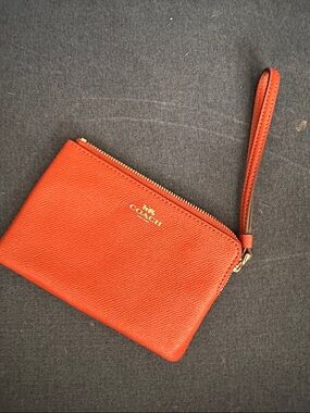 Coach Orange Leather Wrist Strap Pouch